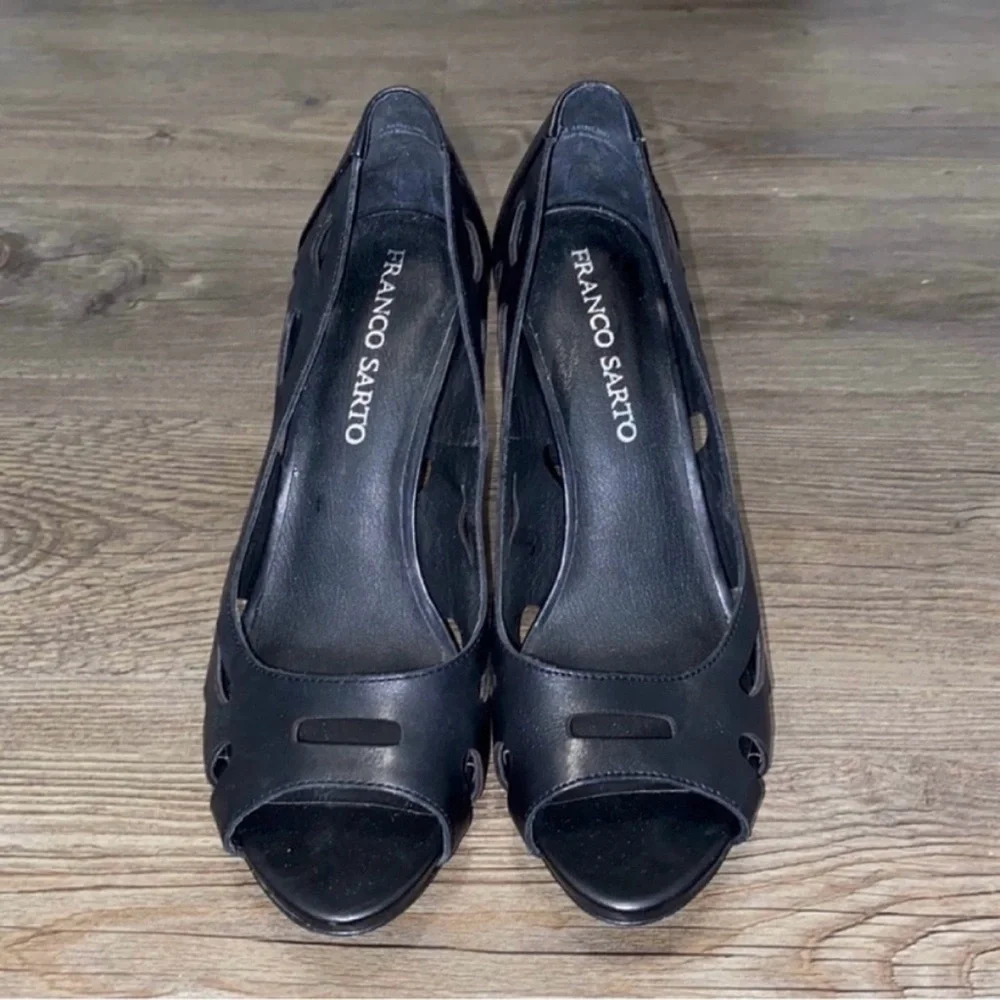 🌹 Black FRANCO SARTO Peep Toe Heels - Size 7.5